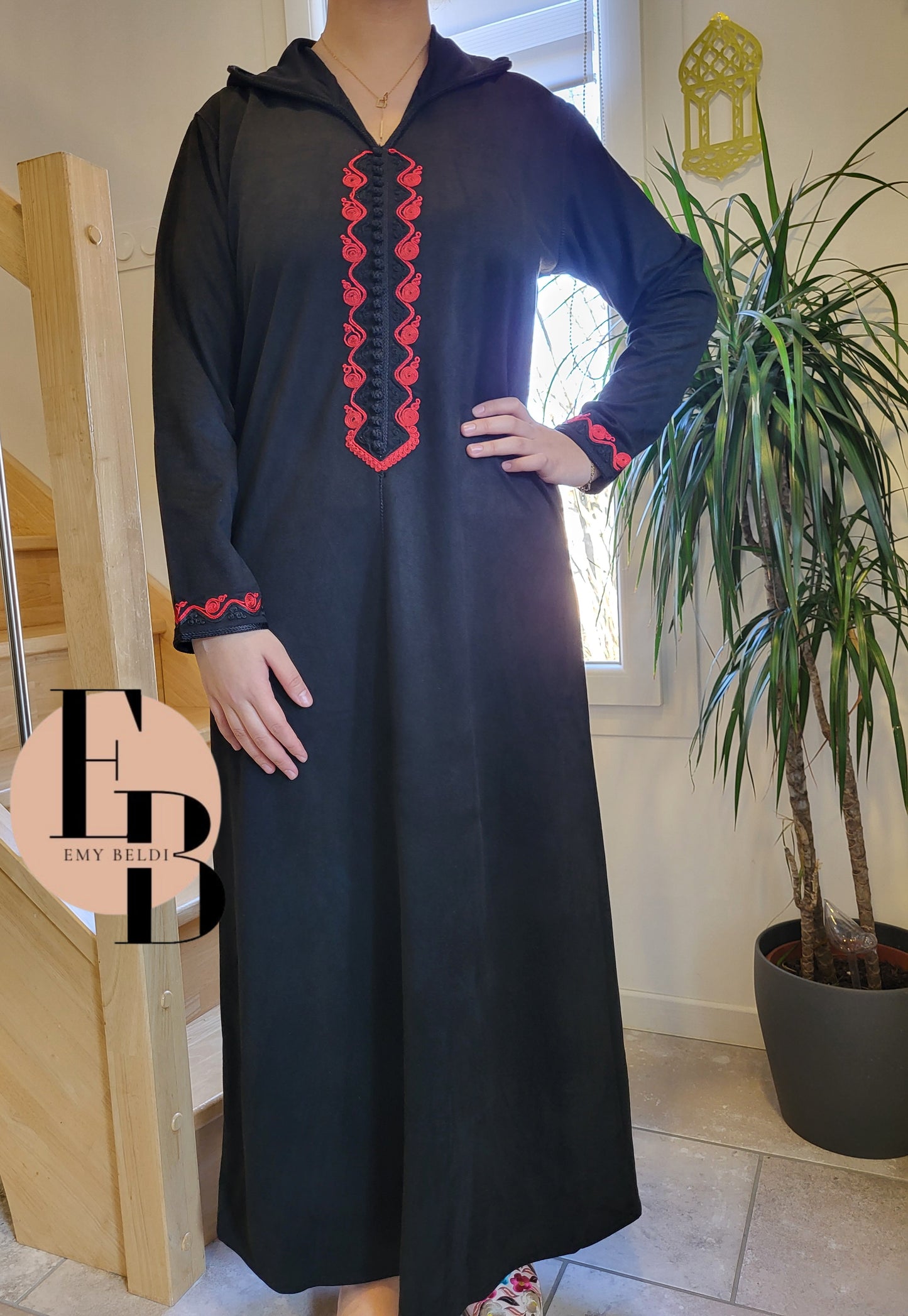 Djellaba Winter - Noir Rouge