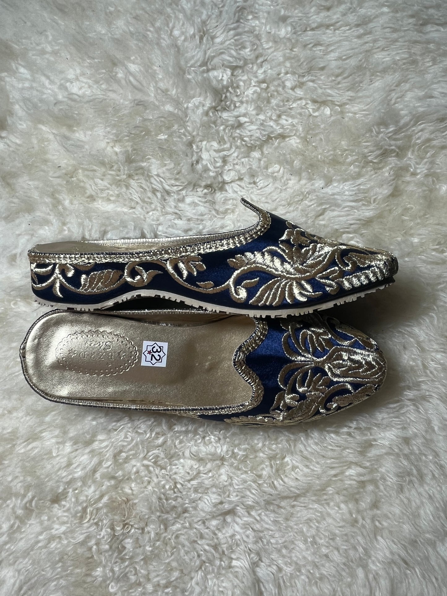 Babouches Fille - Cherbil - Bleu Marine/Gold