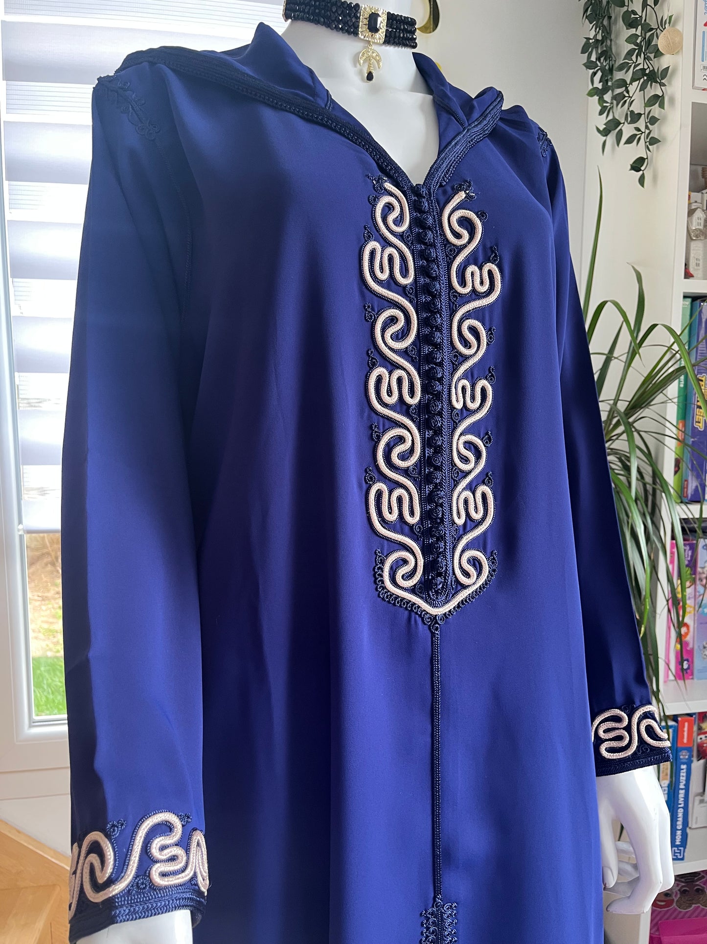 Djellaba Qamar - Bleu/Beige