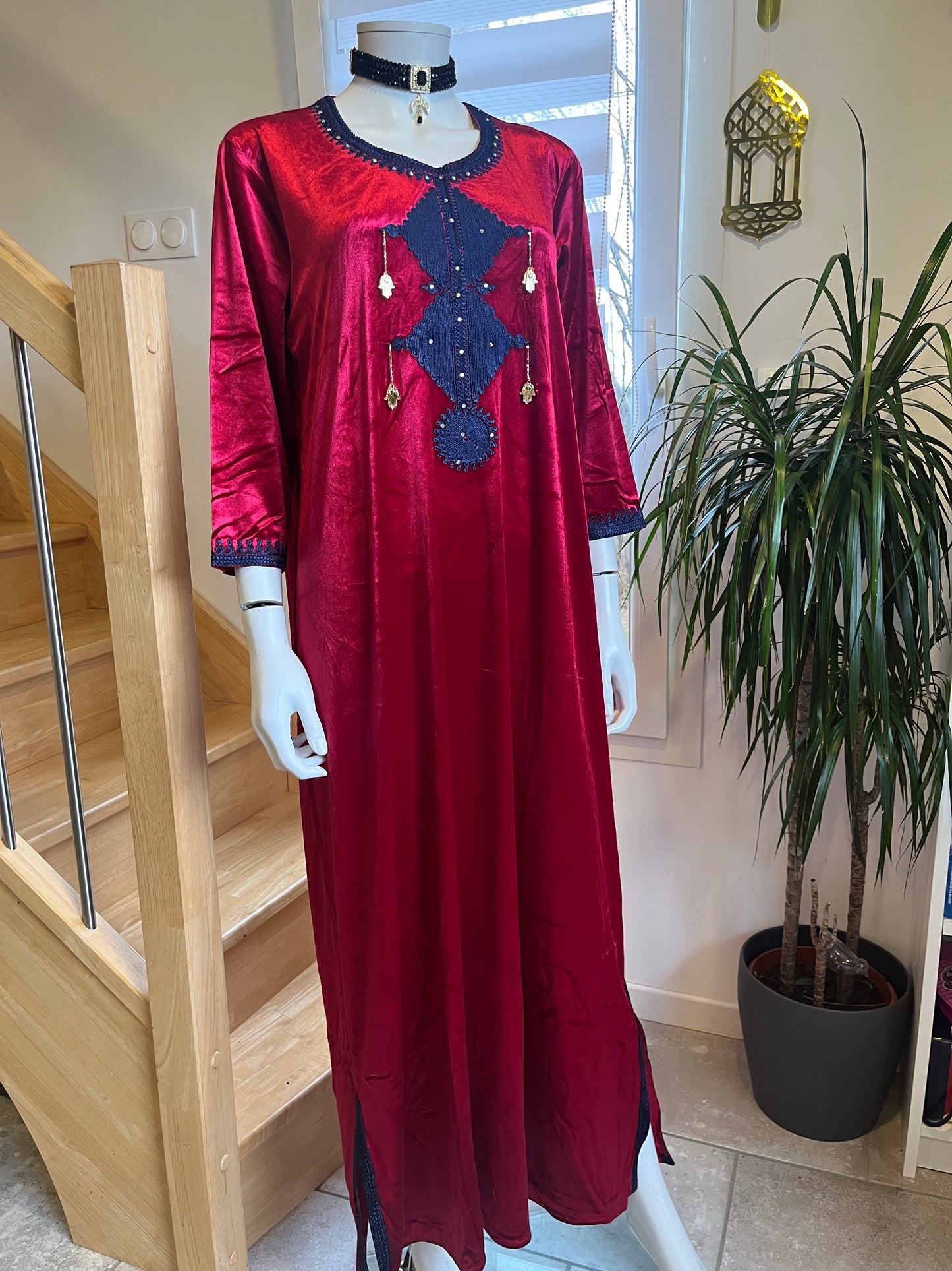 Gandoura Velours - Rouge/Bleu marine