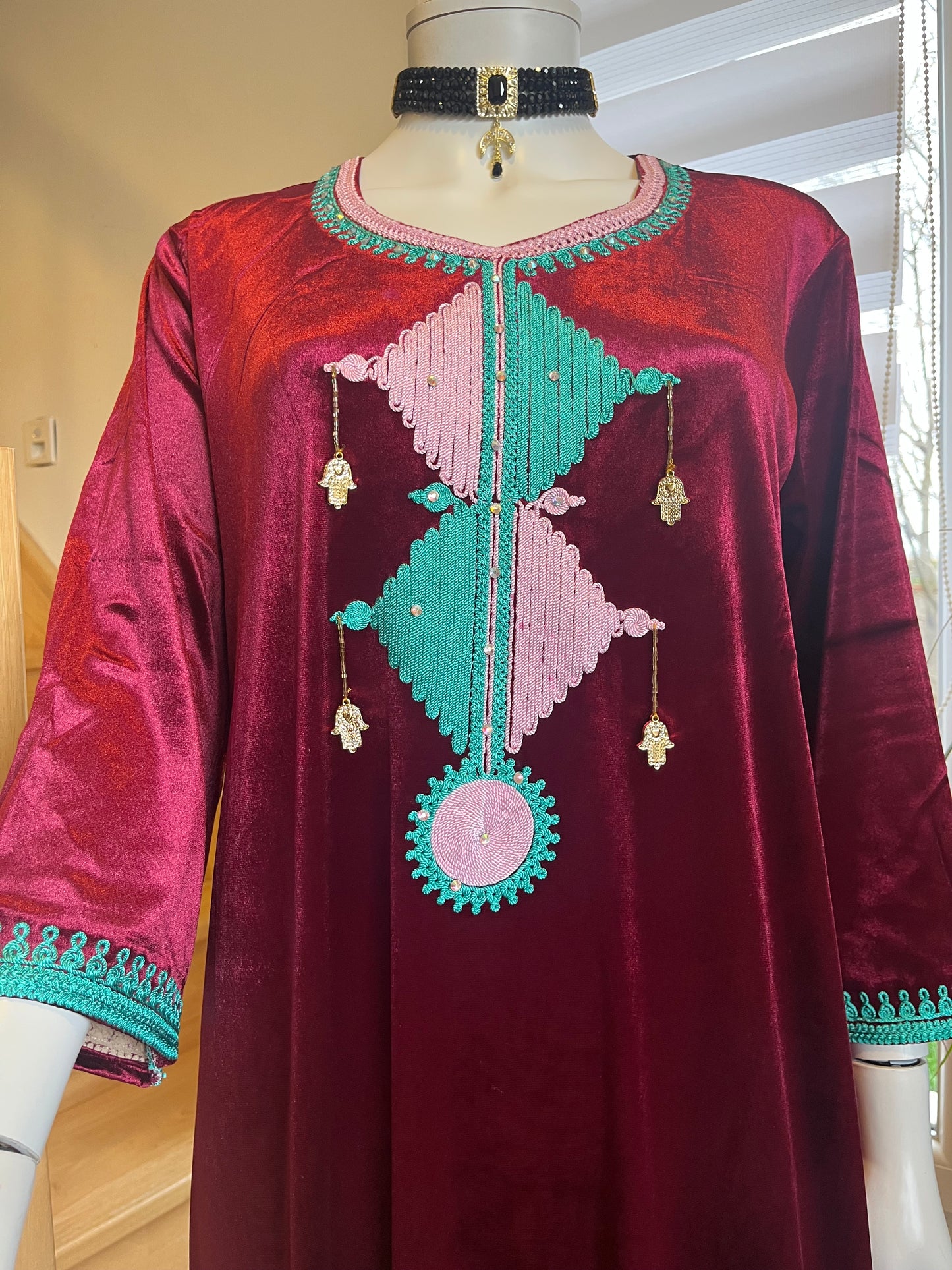 Gandoura Velours - Bordeaux/Rose/Turquoise