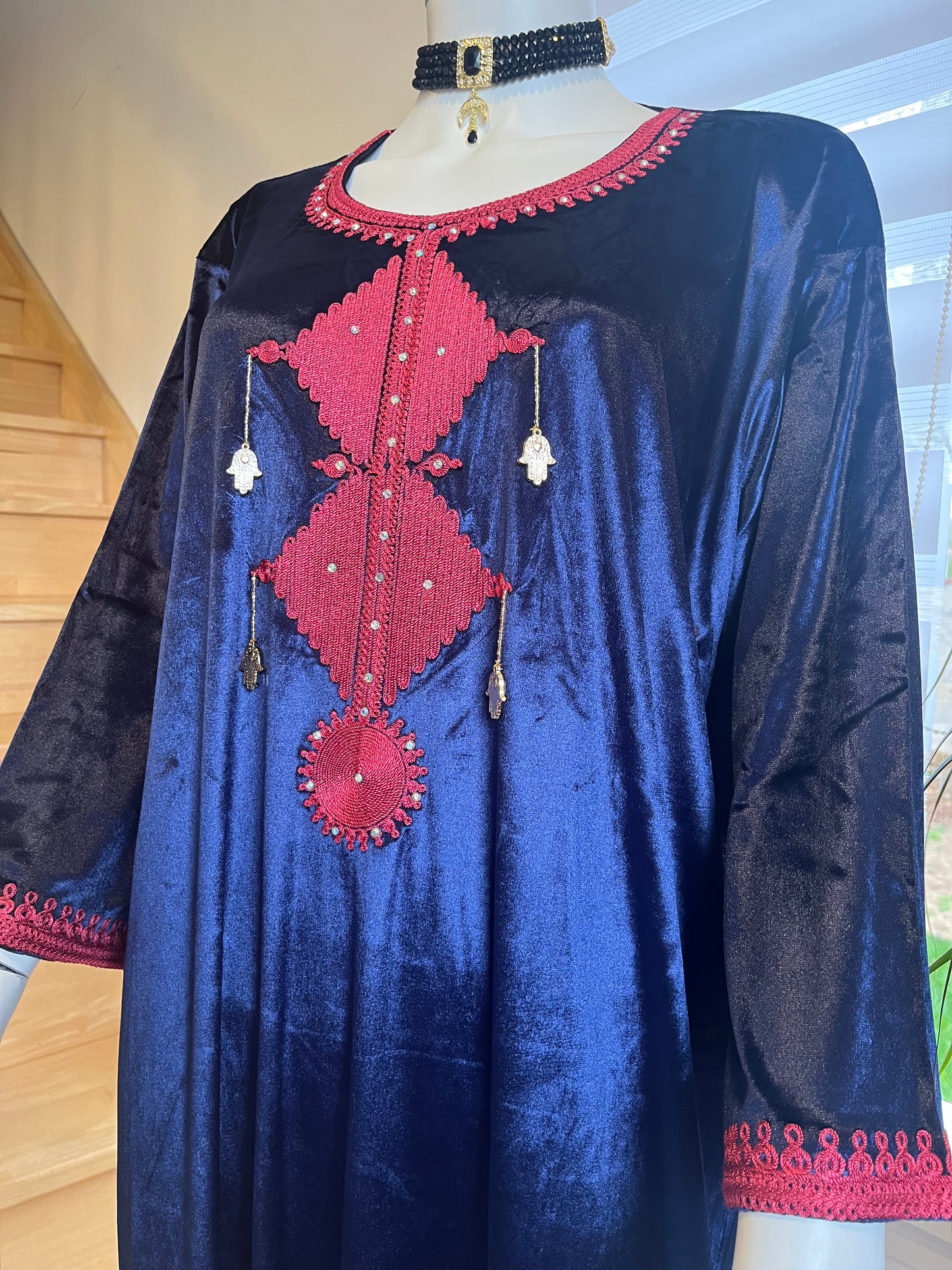 Gandoura Velours - Bleu/Rouge