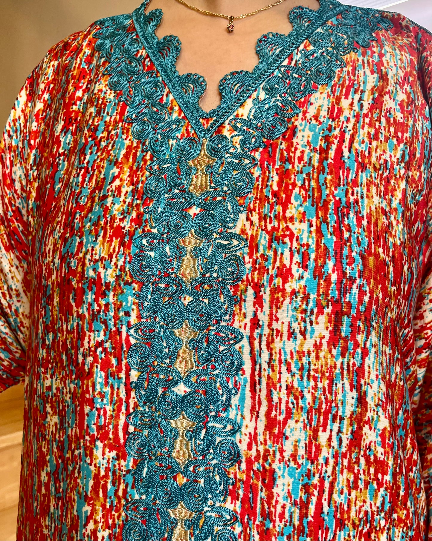 Gandoura Abstract - Turquoise/Rouge