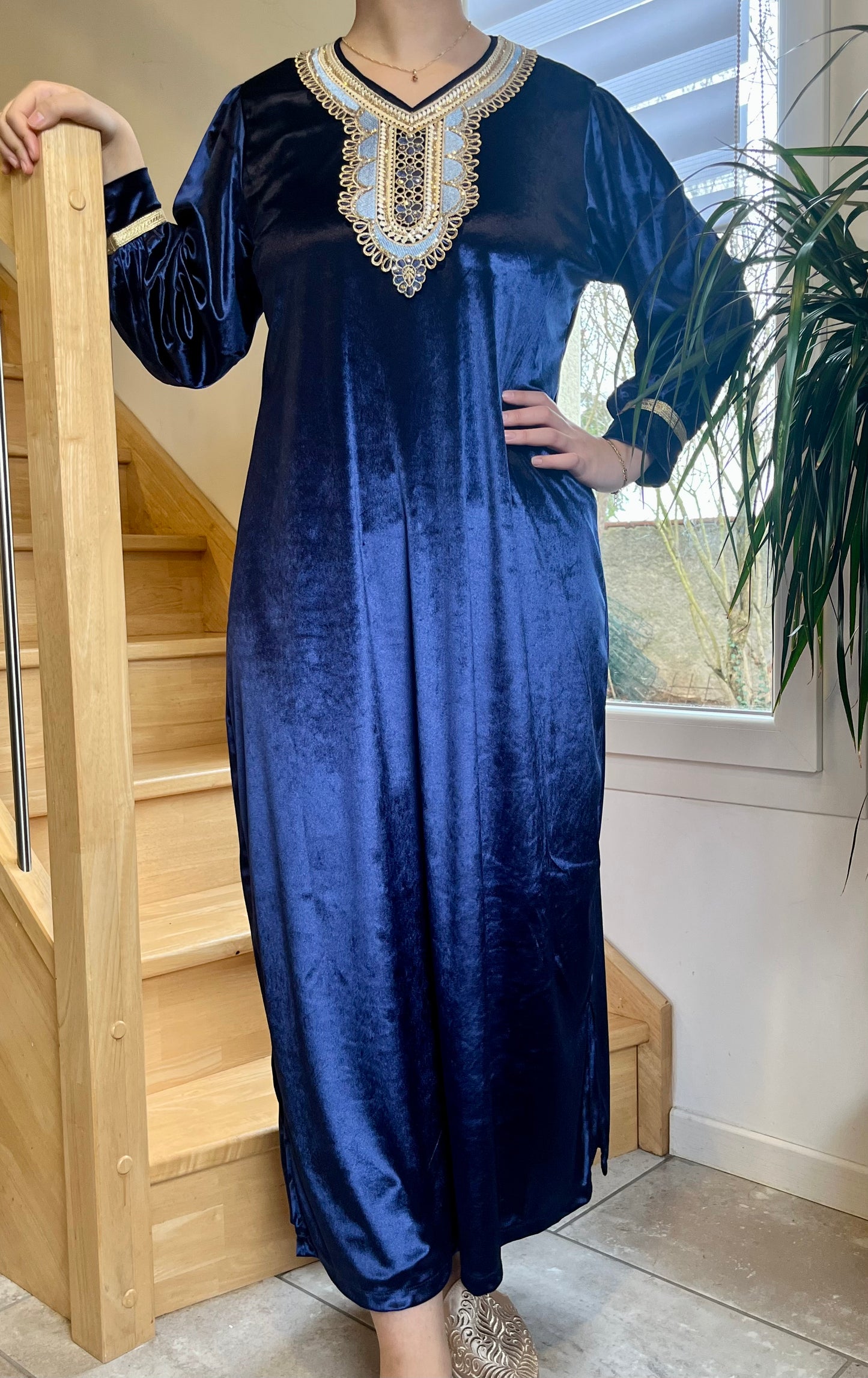 Gandoura Velours - Bleu Klein/Doré