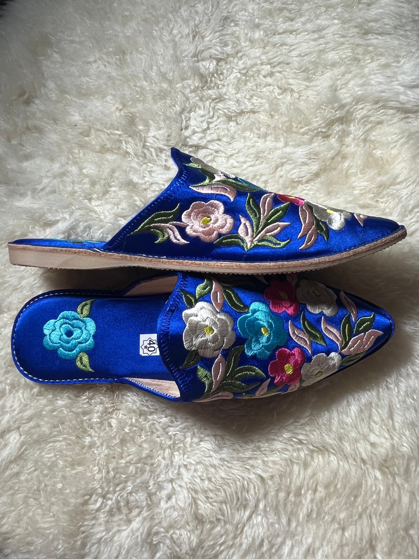 Babouches Femme - Cherbil - Bleu Fleuri