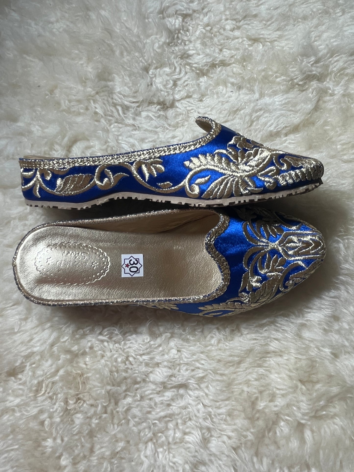 Babouches Fille - Cherbil - Bleu Saphir/Gold