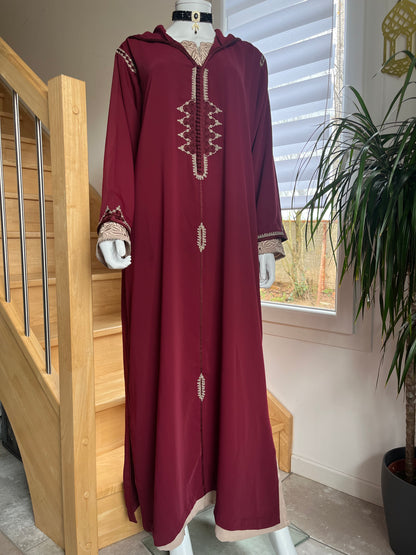 Djellaba Nour 2p - Bordeaux/Beige