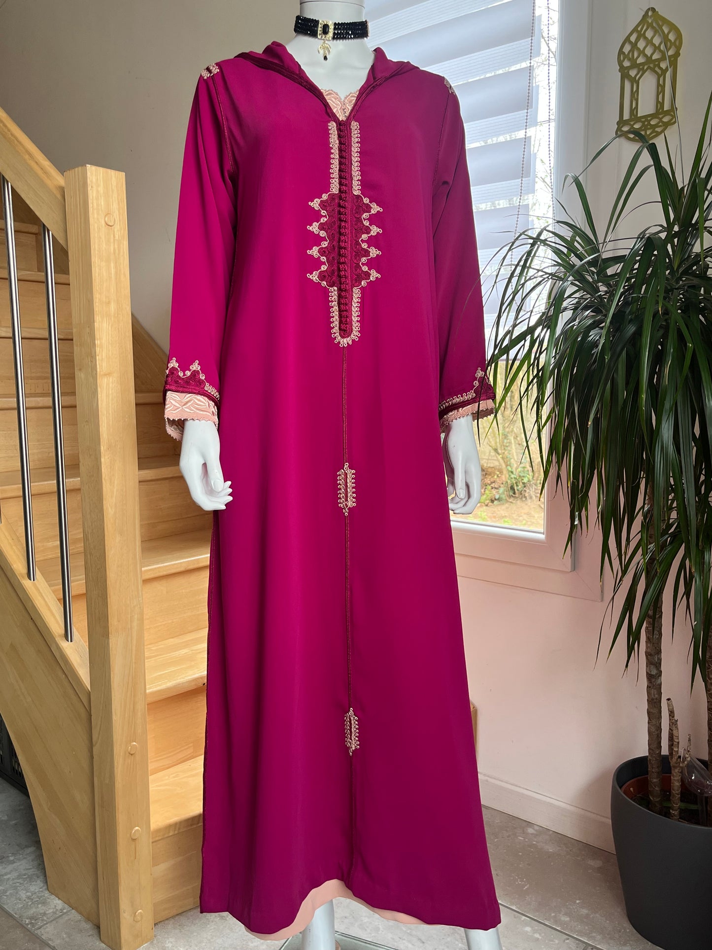 Djellaba Nour 2p - Rose magenta/Pêche